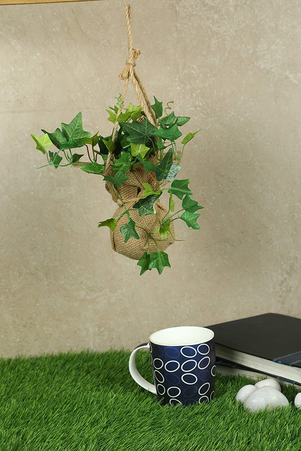 PolliNation Beautiful Artificial Hanging Ivy Creeper in a Jute Bag for Balcony (Pack of 1)