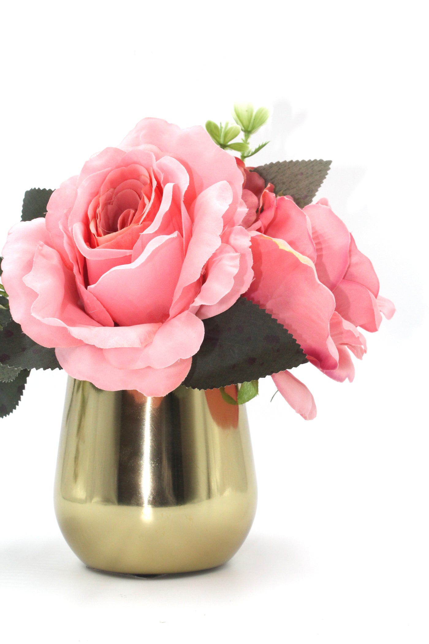Flowery..!! Fresho pink flowers in golden metal vase