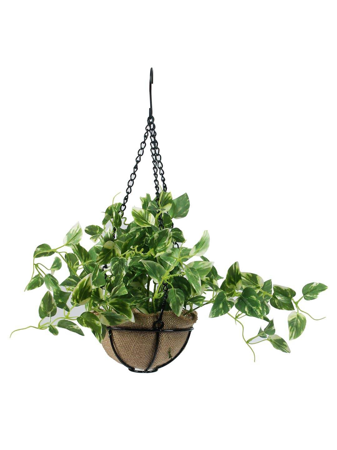 PolliNation Alluring Orange Maple Artificial Creeper in Jute Basket with Hanging Metal Stand for Balcony Garden Home Decoration (Pack of 1, 40 cm) - Artificial Flowers & Plants - PolliNation