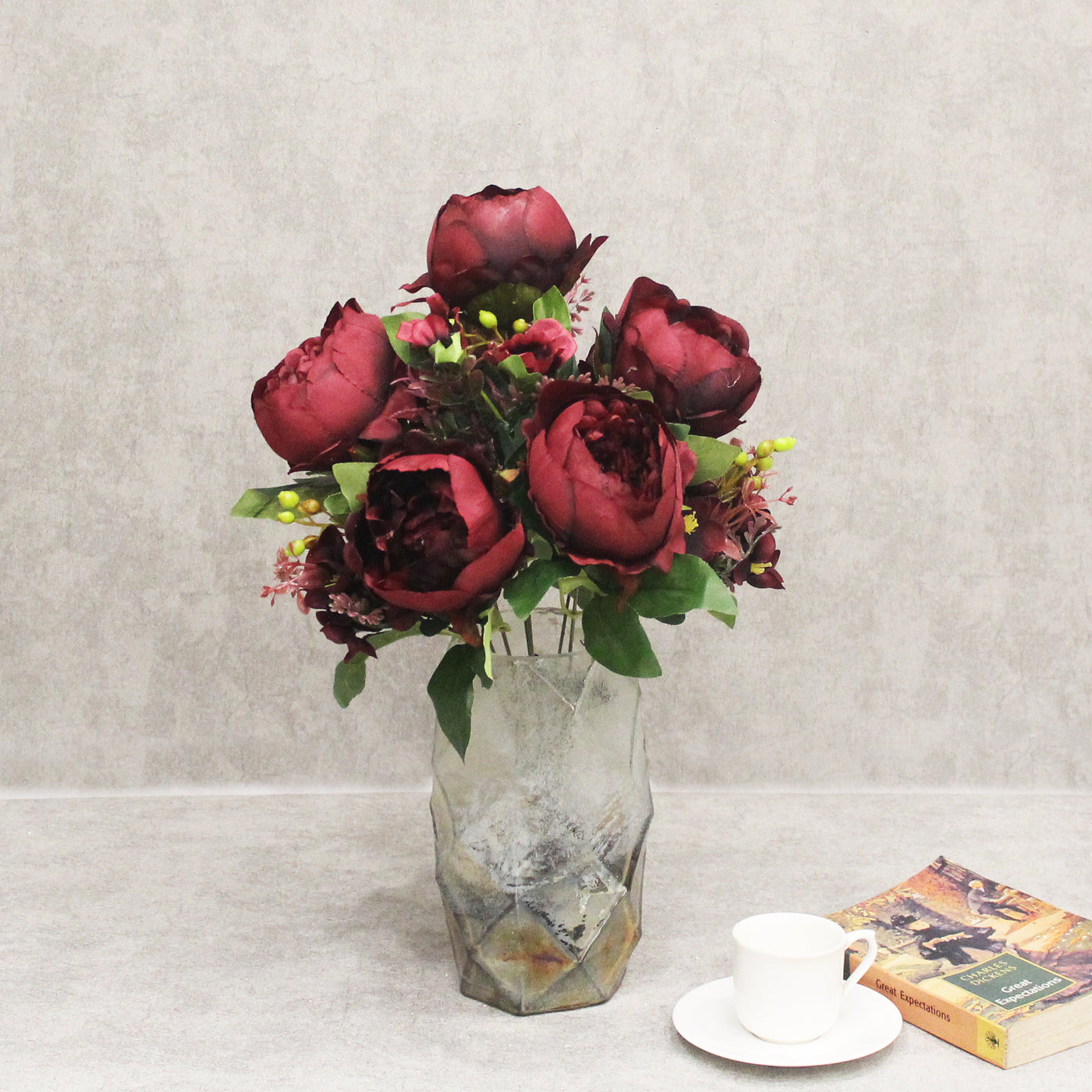 PolliNation Peony Artificial Flower Bunch without Pot for home Decoration (Pack of 1)