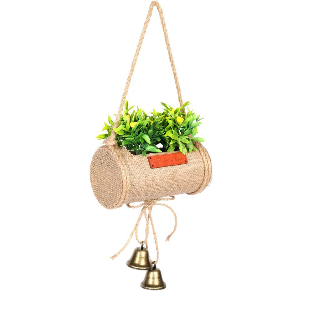 Pollination Decorative Artificial Hanging Bonsai in Jute Duffle with Bells for Gifting (Pack of 1, 40 cm, Purple) - Artificial Flowers & Plants - PolliNation