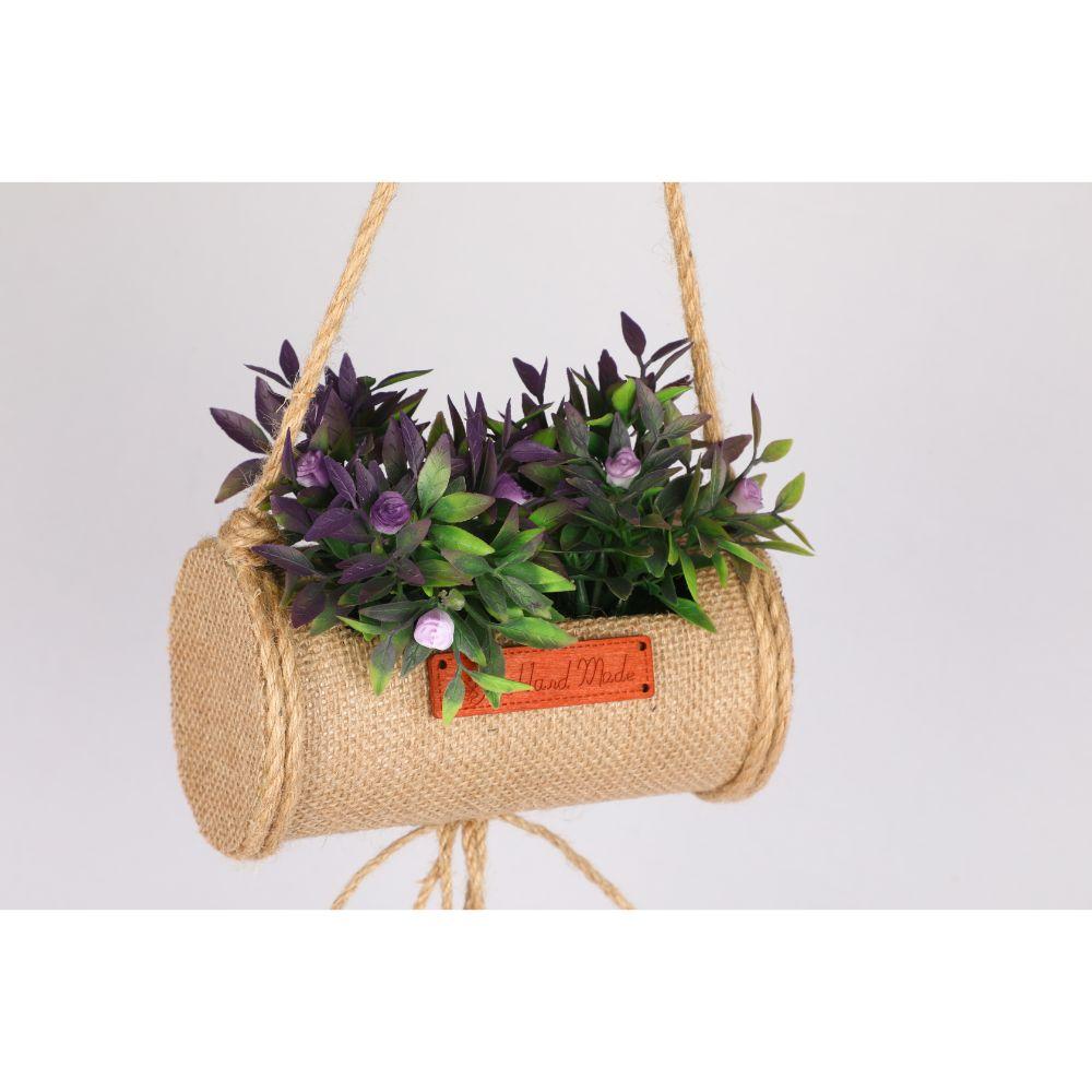 Pollination Decorative Artificial Hanging Bonsai in Jute Duffle with Bells for Gifting (Pack of 1, 40 cm, Purple) - Artificial Flowers & Plants - PolliNation