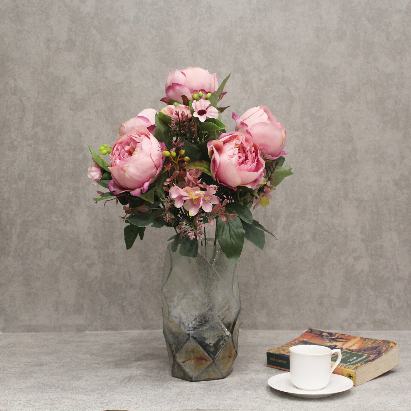 PolliNation Peony Artificial Flower Bunch without Pot for home Decoration (Pack of 1)