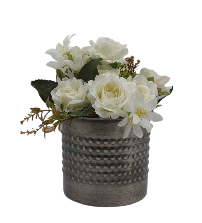 Splendacious Rose Arrangement in Silver Metal Vase